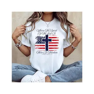 Christian Freedom Shirt Where The Spirit of The Lord Is Patriotic Cross Bible Verse T-Shirt