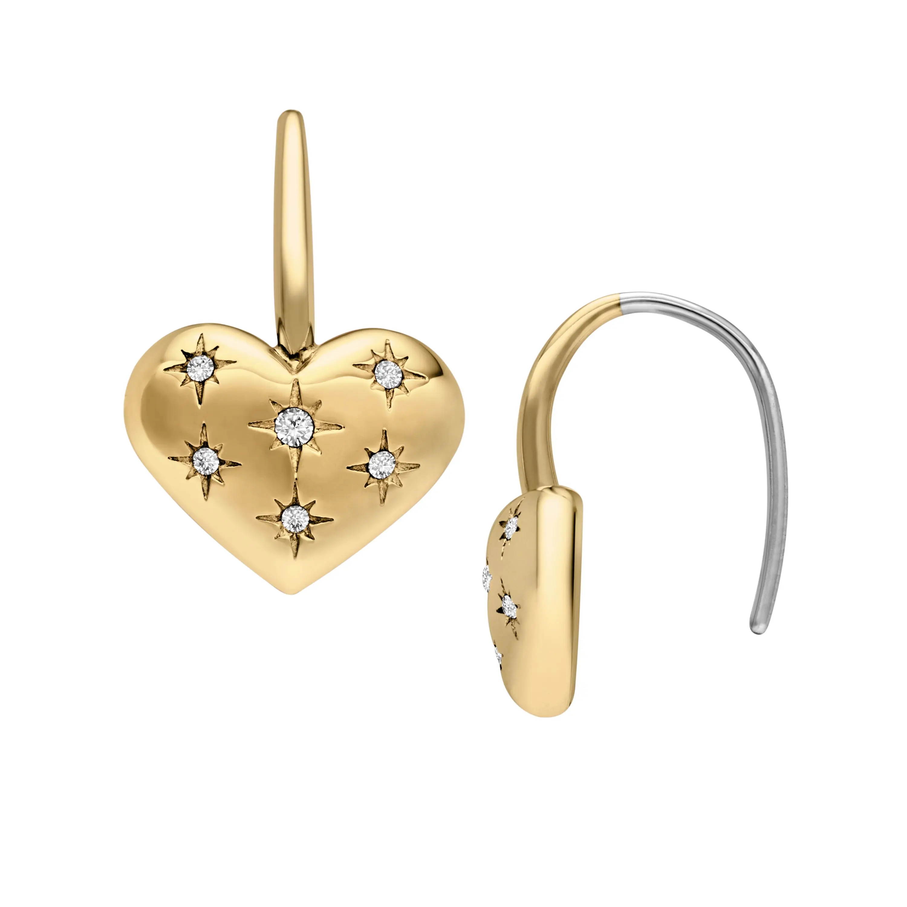 Fossil Women's Sadie All My Love Gold-Tone Stainless Steel Heart Drop Earrings