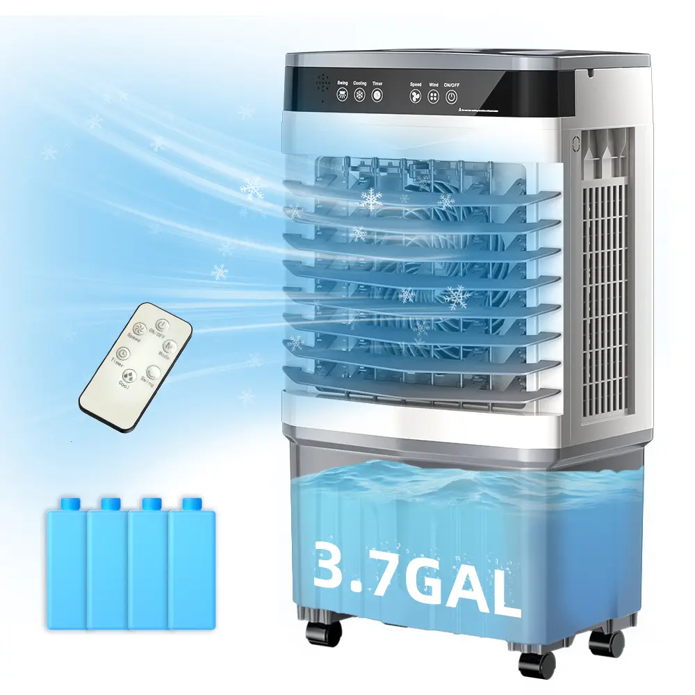 Evaporative Air Cooler with 12H Timer,4 Ice Packs ,3.7 Gal Water Tank, Portable Cooling Fan 3 Speeds, 120°Oscillation,Smart Remote,Swamp Cooler Air Co