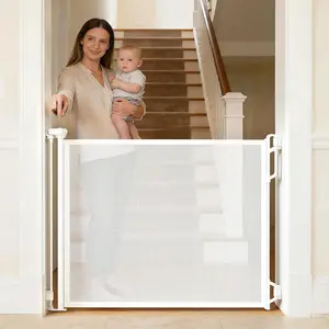 Retractable Safety Baby Gate or Mesh Dog Gate,Durable Portable Mesh Retractable Gate,Easy to Use  Stairs, Doorways, Hallways, Indoor, Outdoor, 33.5" Tall, Extends to 55" Wide,White
