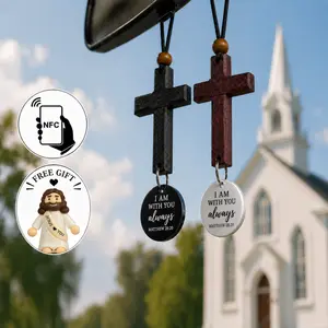 Daily Bible Verse NFC Cross for Car Mirror – Handcrafted Sandalwood Christian Car Hanging Cross, Meaningful Faith Gift for Drivers, Christian Gift for Men & Women, Dad, Mom, Husband, Wife, New Driver, Rearview Mirror Car Charm with Daily Scripture Scan