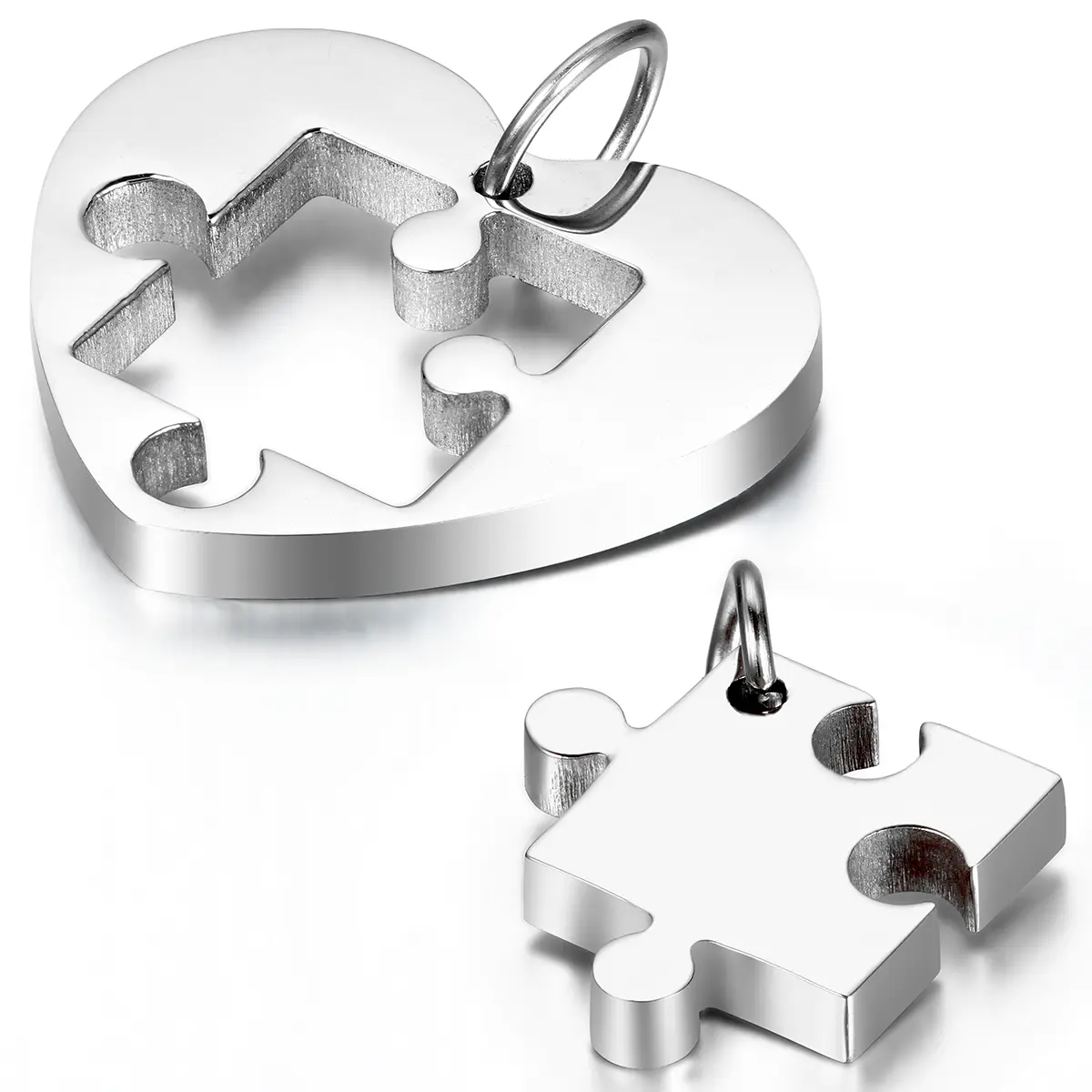 Unisex 2-Piece Couple Puzzle Matching Stainless Steel Heart Necklaces with Chain, Handmade Fashion Accessory, Love Symbol Costume Jewelry, Heart Design Necklace, Handmade Jewelry, Matching Sets, Gift Ideas, Couple Pair