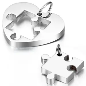 Perfect Match: Heart & Puzzle Stainless Steel Couple Necklaces with Chain