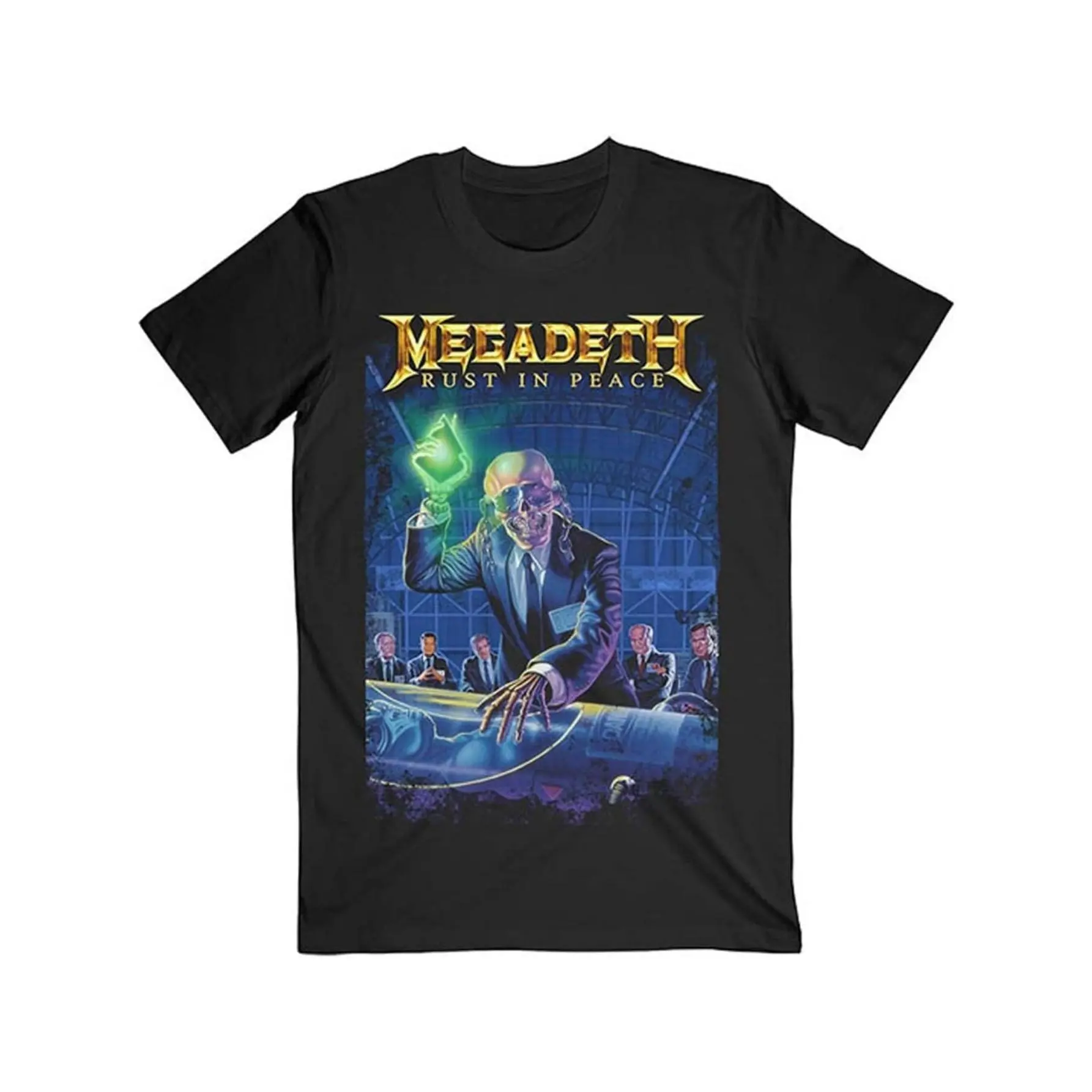 Men's Megadeth Rust and Peace 30th Anniversary Graphic T-Shirt, Slim Fit Crew Neck, Short Sleeve, Black Casual Summer Tee with Bold Band Artwork, Perfect for Music Fans and Casual Wear, Casual Attire | Bold Artwork Tee | Comfortable Stretch, Band T Shirts
