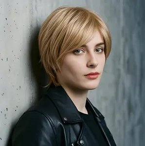 Unisex Blonde Short Wig with Layered Fluffy Hair, Heat Resistant Synthetic Full Wig, Trendy Natural Looking Daily Cosplay Hairstyle, Lightweight Breathable Hairpiece for Party, Halloween, Anime Events & Fashion Styling