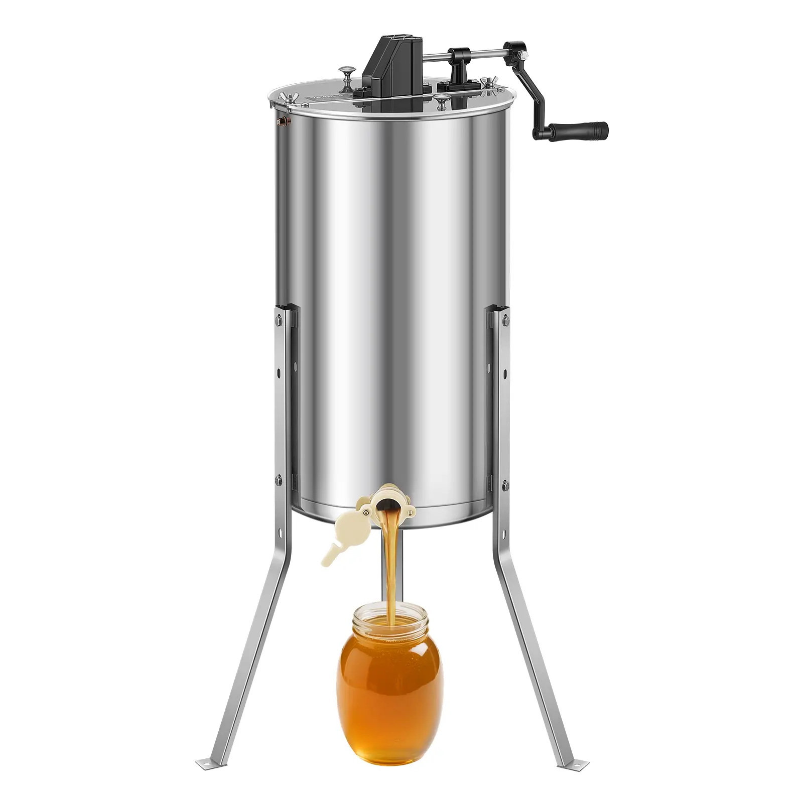【Summerfinds】VEVOR Honey Extractor, 2 Frame Manual Honey Spinner with Transparent Lid, Stainless Steel Honeycomb Drum Spinner with Height Adjustable Stand, Honeycomb Extraction Centrifuge Equipment for Beekeeping