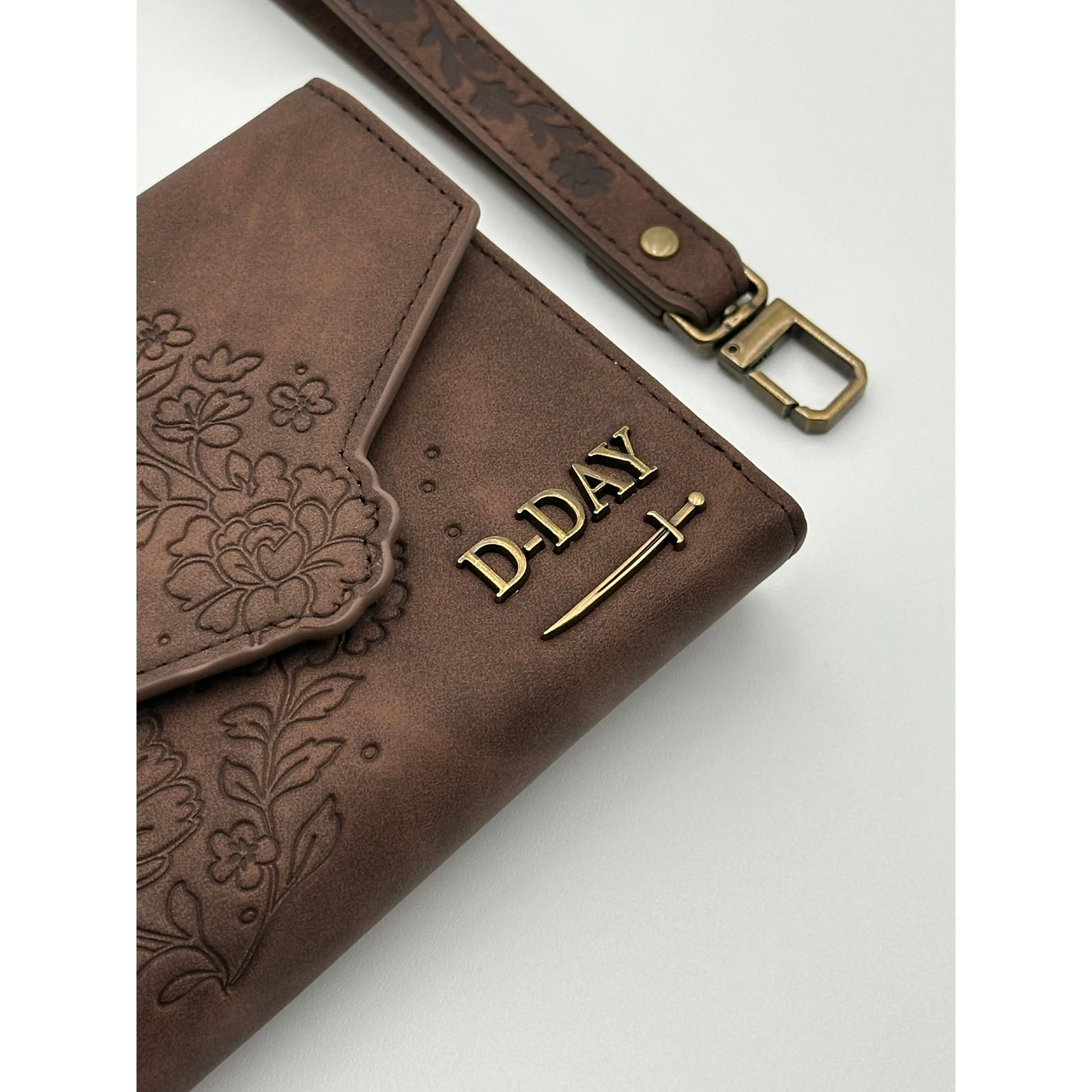 By EmJ Matte Vegan Leather Lotus Flower Trifold Wallet with Coin Pocket 10 Card Slots 2 Cash Compartments Strap
