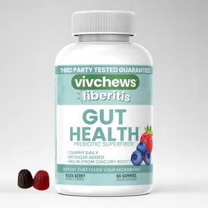 Vivchews Vegan Prebiotic Superfiber Gut Health Gummies – Inulin from Chicory Root, Mixed Berry Flavor, Fruit Pectin Based, No Sugar Added, Non-GMO, Gluten-Free, No Artificial Colors, Flavors or Sweeteners, 2 Month Supply, 60 Count