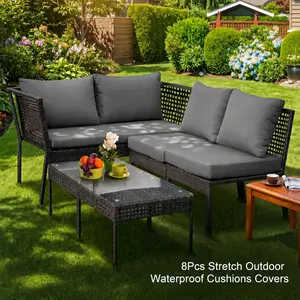 8Pcs Stretch Outdoor Cushions Covers Waterproof Patio Cushion Covers Replacement Couch Cushion Covers for Outdoor Patio Furniture Outdoor Chair Cushion Covers Soft Slipcovers