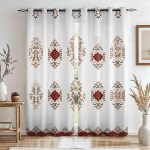 Retro Damask Blackout Curtains Set of 2, W52xL84, Red Gold Ornate Floral, Thermal Insulated Room Darkening, Bedroom Living Room Decor, Perfect Housewarming Gift for Home Decor Lovers