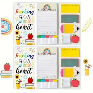 Cartoon Design Sticky Note Set, 2 Sets Off White 550 Sheets Thank You Teacher Self-stick Note Pads, Writing Memo Pads, Back To School Office Supplies