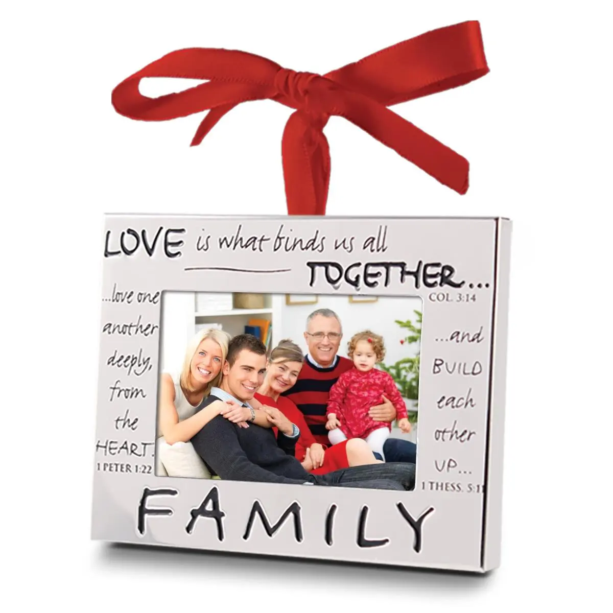 3 In Metal Family Photo Frame Christmas Ornament - LCP 12254, Festive Tree Decoration, Holiday Gift, Miniature Home Festive Supply, Engraved Title