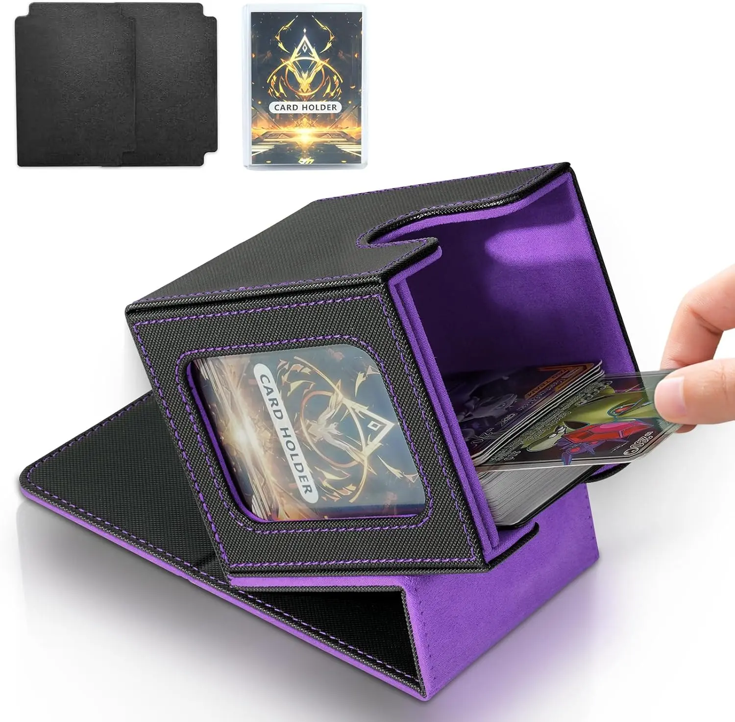 Card Deck Box for MTG Commander 3.2"L x 3.54"W x 4.4"H Magnetic Card Display Case, TCG Card Storage Box, Holds 100 Double-Sleeved Cards, Black&Purple - TikTok Shop Card Deck Box for MTG Commander 3.2"L x 3.54"W x 4.4"H Magnetic Card Display Case, TCG Card Storage Box, Holds 100 Double-Sleeved Cards, Black&Purple - TikTok Shop
