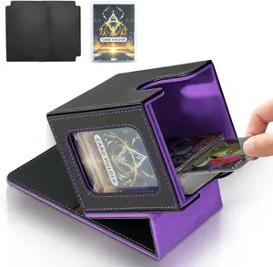 Card Deck Box for MTG Commander 3.2"L x 3.54"W x 4.4"H Magnetic Card Display Case, TCG Card Storage Box, Holds 100 Double-Sleeved Cards, Black&Purple