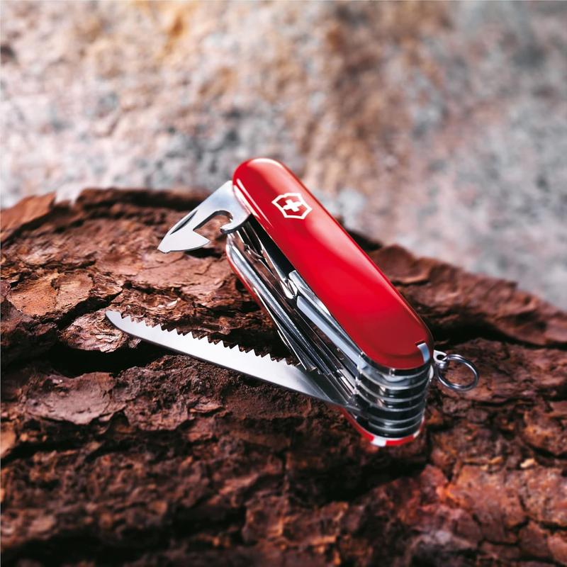 Swiss Champ Swiss Army Knife, 33 Functions, Swiss Made Pocket Knife with Large Blade, Screwdriver, Chisel and Combination Pliers - Red