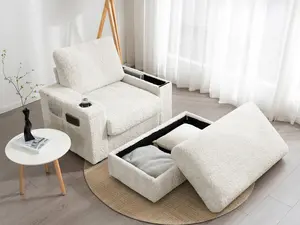 42" Oversized Chaise Lounge Indoor,Faux Rabbit Fur Sofa Bed with Storage Ottoman and Armrests,330 lb，Cup Holders,Upholstered Sleeper Chair,Reading Couch with Deep Seat for Living Room,Bedroom,