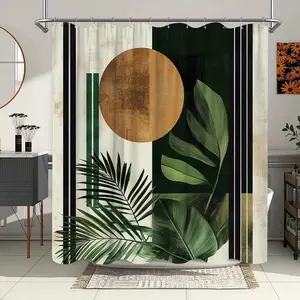 Modern abstract geometric natural pattern shower curtain, perfect for bathroom décor, Restroom, beautifies the space, easy to clean, available in multiple sizes, and includes a shower curtain hook.