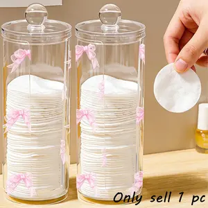 Bow Pattern Transparent Cotton Pad Box, Cylindrical Large Capacity Storage, Washable & Easy to Clean, Ideal for Beauty Tools, Plastic Canister Jar