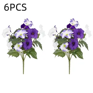 6 Pcs Artificial Flowers for Outdoors, Faux Petunias Spring Summer Decoration, Fake Flowers Plants UV Resistant Look Real Silk Flowers for Outside Planter Front Door Porch Patio Yard
