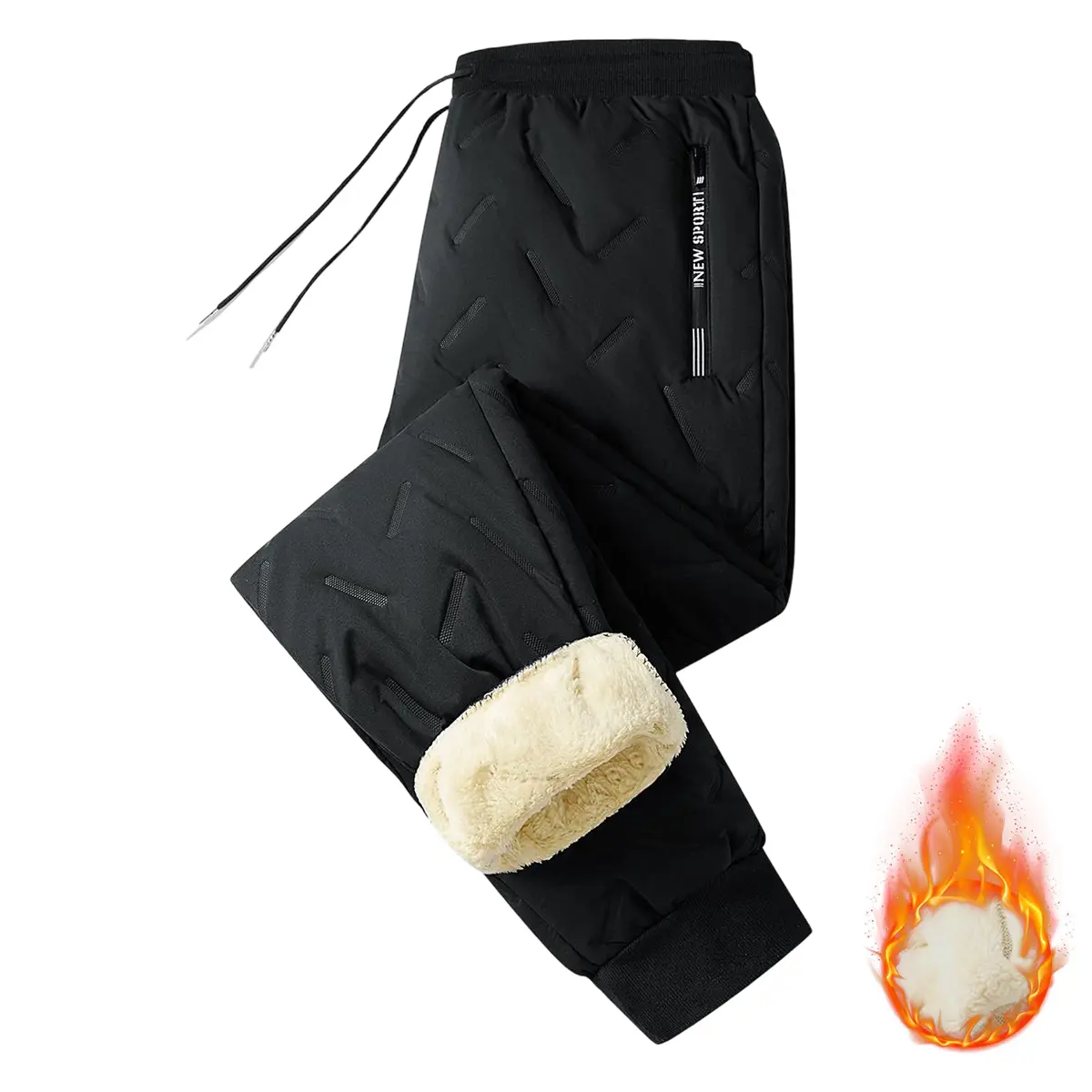 JOGWAVE Men’s Mid-Waist Fleece-Lined Casual Jogging Pants - Keep Warm Men's Pants, Drawstring, Elastic Waistband, Pockets, Top Stitching, Cold-Weather Athletic Leisure Wear