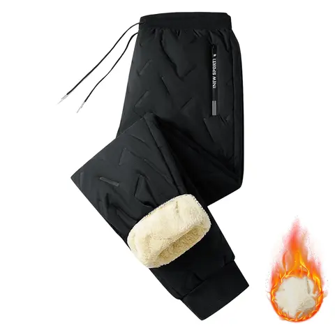 JOGWAVE Men’s Mid-Waist Fleece-Lined Casual Jogging Pants - Adjustable Waist, Drawstring, With Pocket, Top Stitching, Cold-Weather Athletic Leisure Keep-Warm Pants, Adjustable Waist Men's Pants, With Pocket Men's Pants