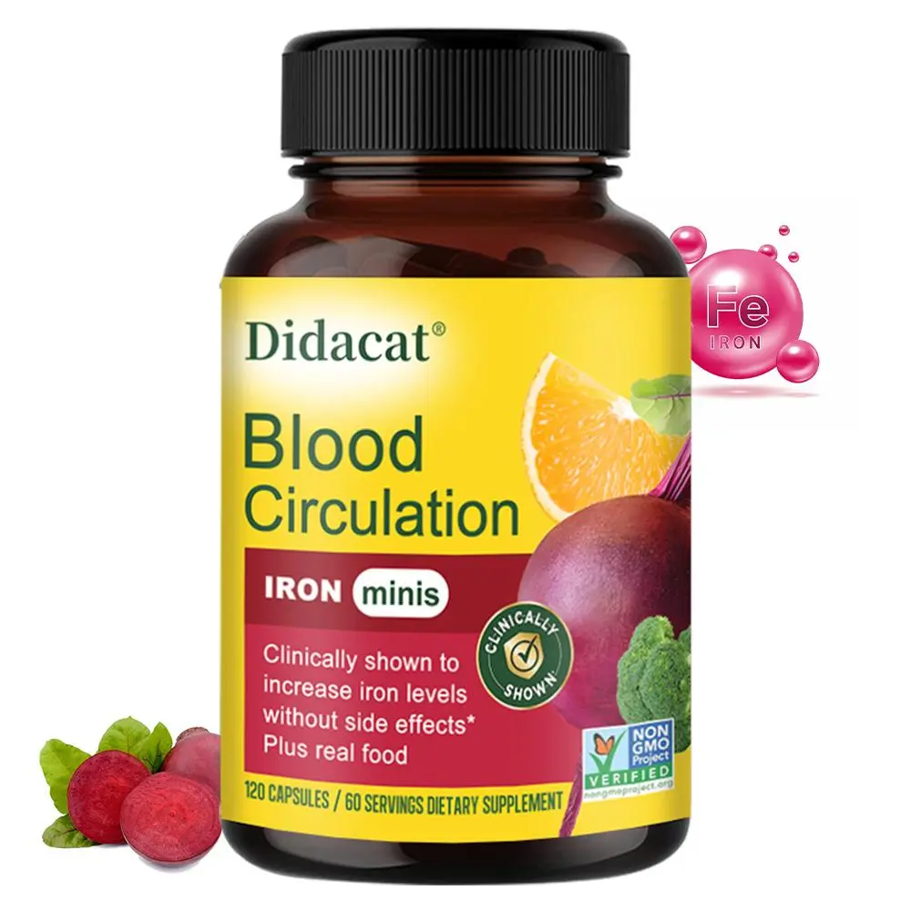 Didacat Organic Beetroot Capsules - Vitamin, Iron, Folic Acid-Infused Dietary Supplement for Adults, Supports Blood Flow Control, 120pcs, 24-Month Shelf Life