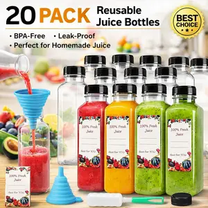 20 Pack 16oz Juice Bottles – Plastic Juicing Bottles with Caps, Clear Drink Containers with Lids for Smoothie, Tea, Water & Other Beverages – Reusable Leakproof for Meal Prep