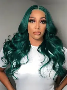 Dark Green Wig  13x4 HD Lace Front Wig Synthetic Long Wavy Layered Natural Curly Wigs Heat Resistant For Daily Party Use 24Inch Deep Wavy Wigs