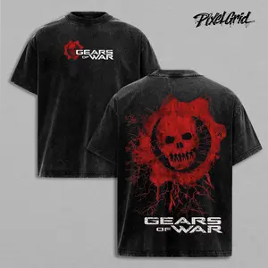 Gears of War Washed Tshirt, Short Sleeved Top, Unisex Game Shirt, Gears of War Fan Gift, Gamer Gift, Retro Black Gaming Top Cotton Fabric Casual Clothing 90s Graphic Tees Men's T-shirt
