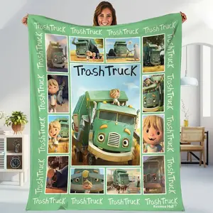 Trash Truck Fleece Blanket Trash Truck Blanket Trash Truck Birthday Gifts Trash Truck Gift Blanket Lightweight and warm flannel blanket with cartoon patterns; soft and comfortable to the touch.
