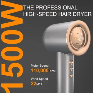 Hair Dryer, JINRI High Speed Ionic Low Noise Blow Dryer with Brushless Motor for Fast Drying, Thermo-Control Quiet Compact Hair Blow Dryer with Magnetic Nozzle for Home Travel Salon, 360g, Silver
