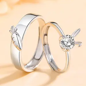 🐰 Rabbit & Carrot Couple Ring Set - Adjustable Open Band Valentine's Day Gift Velvet Promise