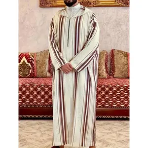 Men's Long Robe - Casual Striped Hooded Sweatshirt, Polyester Non-Stretch Fabric, Soft and Breathable for Spring/Autumn Wear