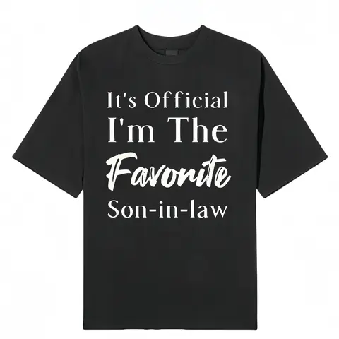 Graphic T Shirts for Men with "Favorite Son-in-Law" Print, Dark Blue Classic Crew in Breathable Cotton Fabric, Casual Menswear, Tshirt, Breathable Fabric, Stylish Look, Fitted Cut, Graphic Text, Pure Cotton, S, Shortsleeve, Round Neck, T-Shirt, Short, Top