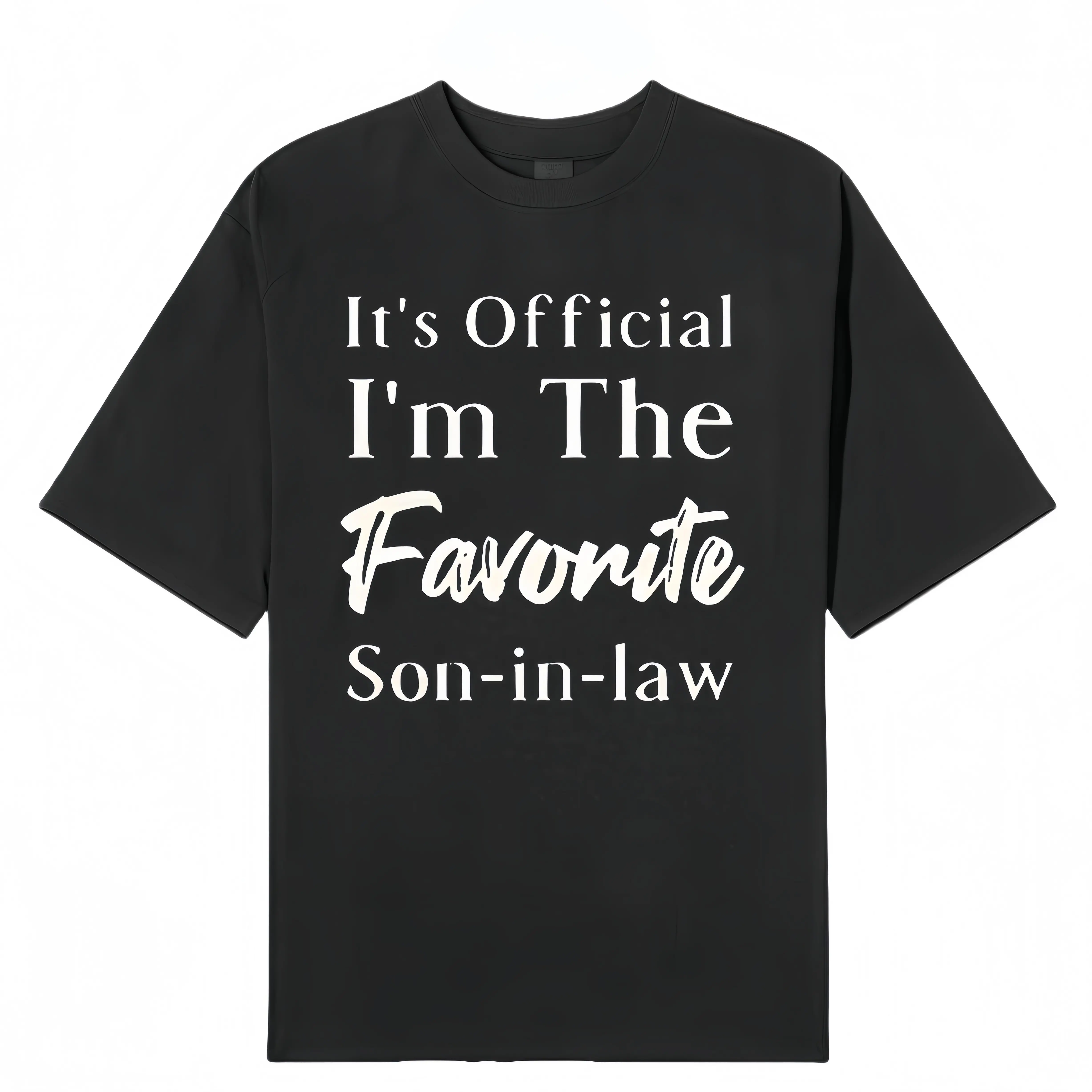 Men's Classic Menswear Round Neck Shortsleeve Graphic T-Shirt - Breathable Cotton Dark Blue Casual Top with "Favorite Son-in-Law" Letter Pattern, Summer Vibe
