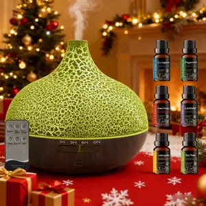 Smart 2-in-1 essential oil diffuser&Humidifier 500ml - Ultrasonic Wood Grain Aroma Diffuser with Remote Control, Colorful LED Flame Aroma Diffuser& Custom Timer aroma 360 diffuser, ritz carlton diffuser Adjustable Essential Oil Diffuser with Night Light