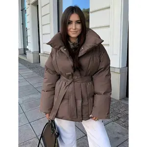 2025 Women's Down Cotton Jacket Loose Fit Belted Waist Warm Weather Resistant Outerwear Sizes S-XL Ideal for Fall Winter Daily Commutes Weekend Trips Casual Gatherings Machine Washable, super puff cream jacket
