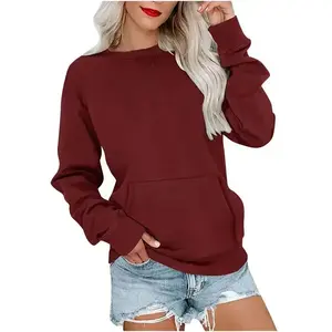 Women's Crewneck Hoodless Sweatshirt With Kangaroo Pocket Fleece Longsleeve Casual Style Shirt Lightweight Pullover