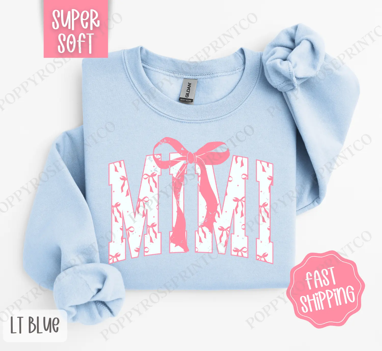 Pink Mimi Bow Sweatshirt, Women's Crewneck, Cute Women's Sweater
