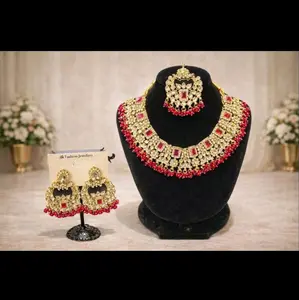 Polki Reverse AD Set with Necklace Tikka and Earrings Traditional Indian Jewelry for Women