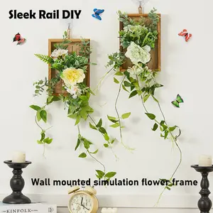 Artificial Flower Wall Hanging Frame - Boho Aesthetic Wooden Wall Decor with Greenery Plants for Bedroom Living Room, No Drill Easy Install outdoorfun