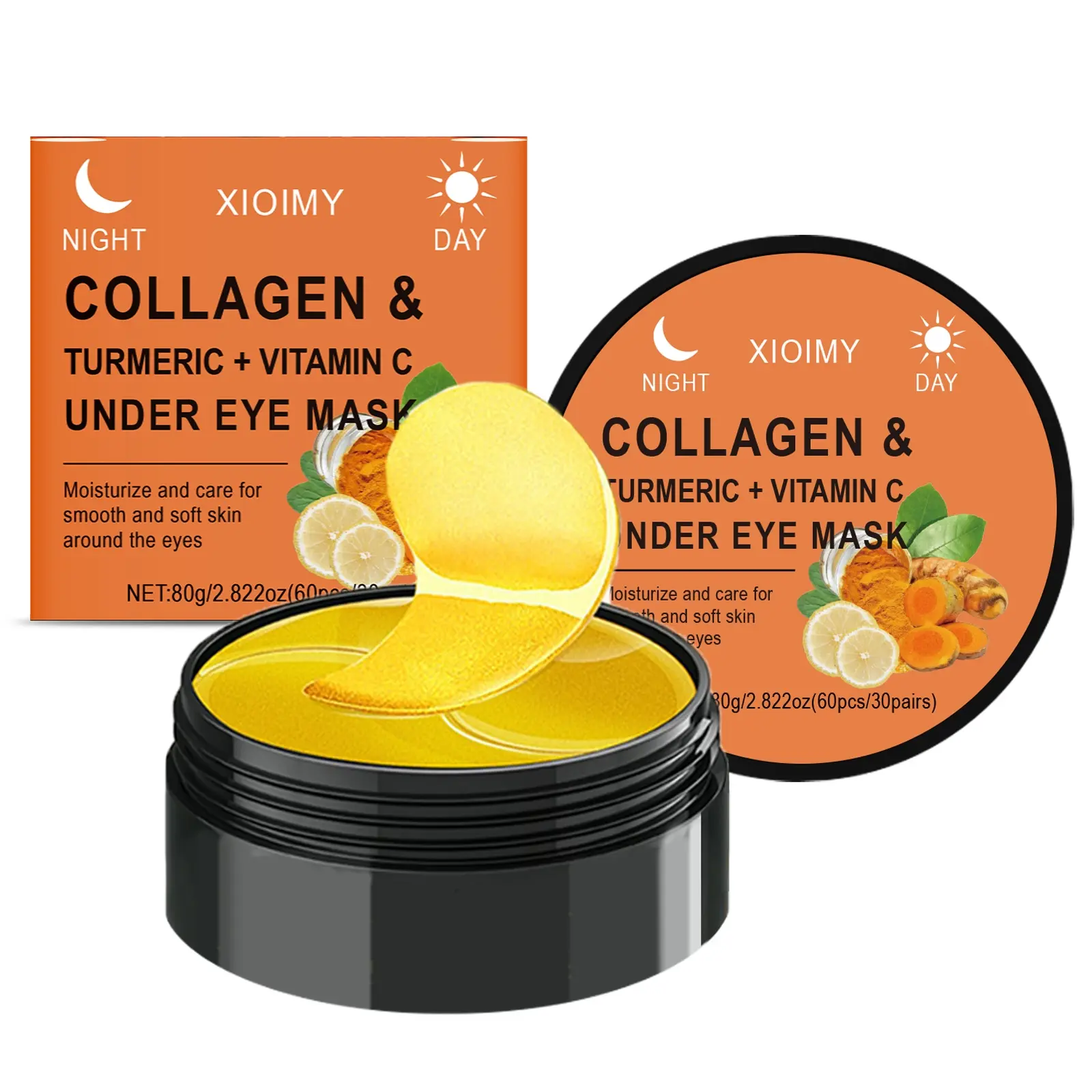 60pcs Collagen Turmeric, Vitamin C, Hyaluronic Acid, Niacinamide, Retinol & Glycerin Eye Mask Gel, Intense Moisturizing, Brightening, Firming, Suitable All Skin Types, Deep Hydration, Collagen Eye Masks