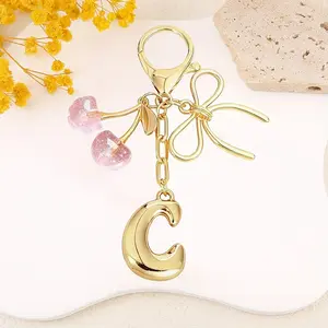 New Fashion Cherry Bow Alphabet Keychain, Wallet Backpack Accessory, Initial Pendant, Car Key Chain, Holiday Gift