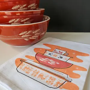 Pyrex Pumpkin Butterprint Tea Towel — Vintage Bowl Stack Print