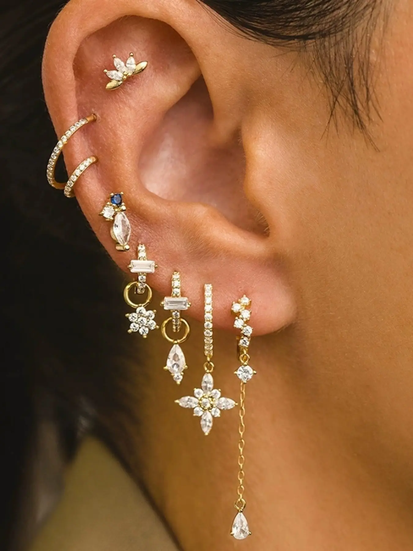 Tassel Pendant Flower Zircon Earrings Set, Dangle Earrings Set, S925 Silver Needle Fashion Earrings, Copper Plated 18k Elegant Studs, Women's Jewelry, Earring Stacking Set, Earrings Dangling, Earring Sets, Dangly Earrings