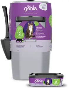 Litter Genie Standard Pail (Silver) | Cat Litter Box Waste Disposal System for Odor Control | Includes 1 Square Refill Bag