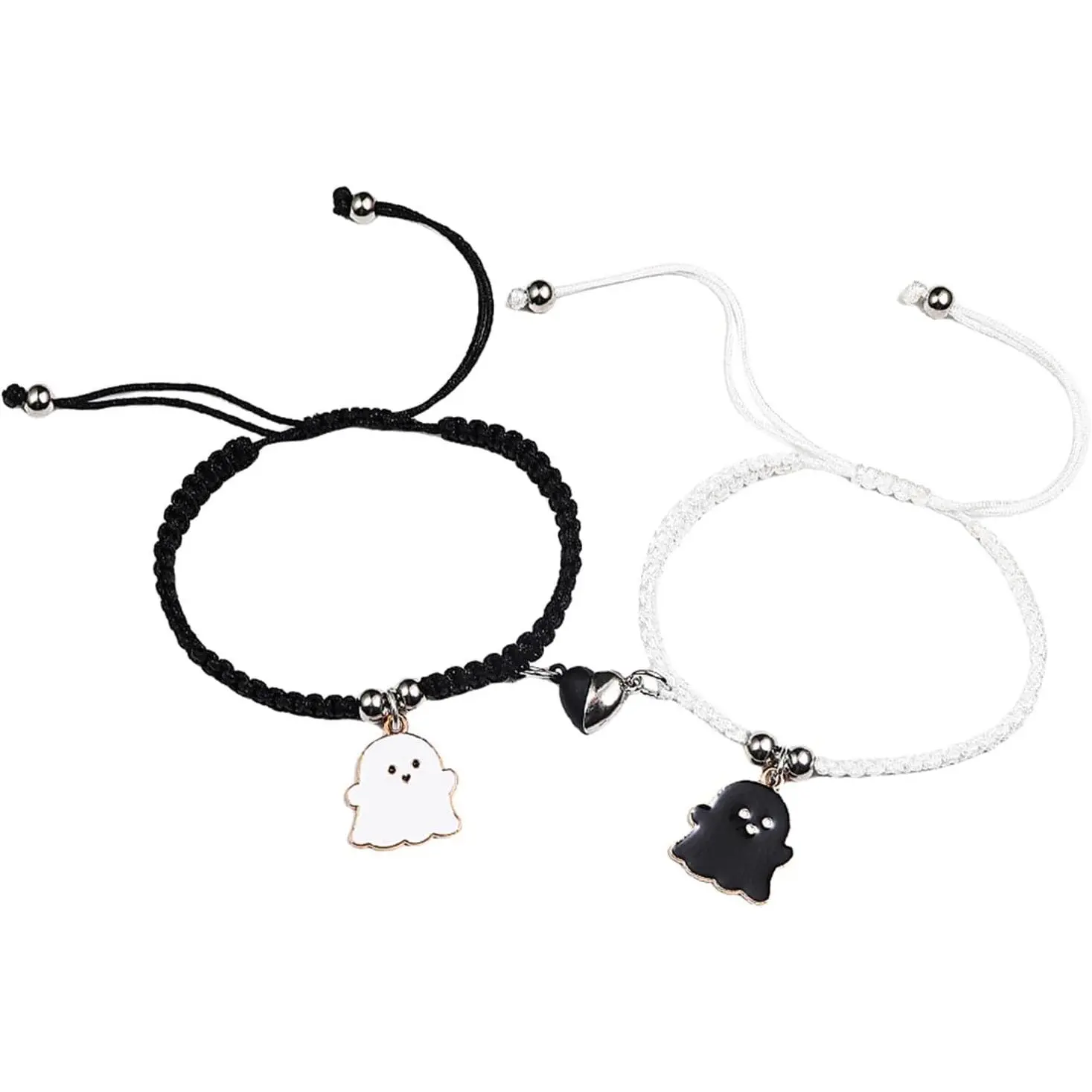 2 count Love Heart Couple Matching Bracelet Set Adjustable Braide Rope Halloween Mummy Ghost Pumpkin Hat Wizard Bracelet for Women Men Lover Friend Friendship