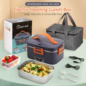 Lunch Box Heater - Portable & Efficient for On-the-Go Meals - Ideal for Office & Travel Use 1.8L Electric Stainless Steel Bento Thermal Removable Liner Fork
