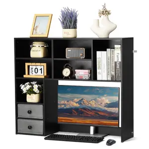 VEVOR 3-Tier Black Desktop Bookshelf, Home Office Furniture, Compact Desktop Storage Organizer for Office, Home Use (Father's Day Gift Option)