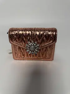 Pre-owned miumiu Metallic Matelassé Leather Small Leather Goods Miu Miu Metallic Matelassé Crystal Flap Wallet JX201MM